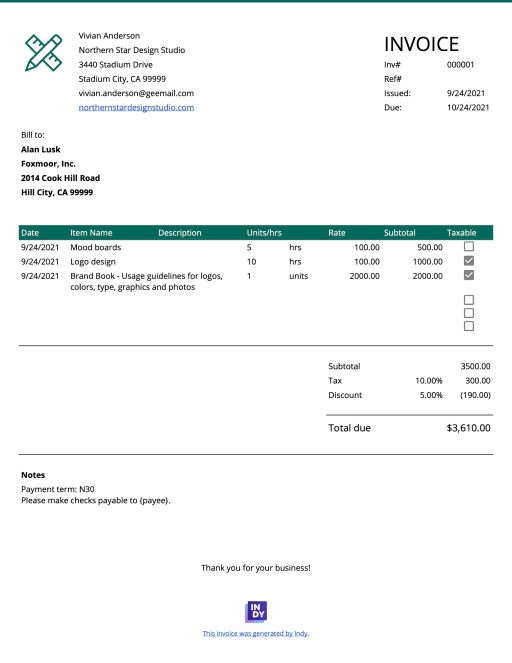 Tutoring Invoice Template Free