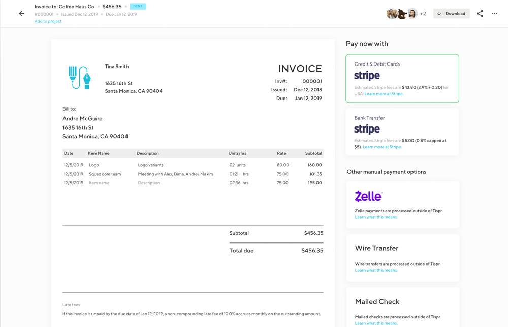 indy invoice example