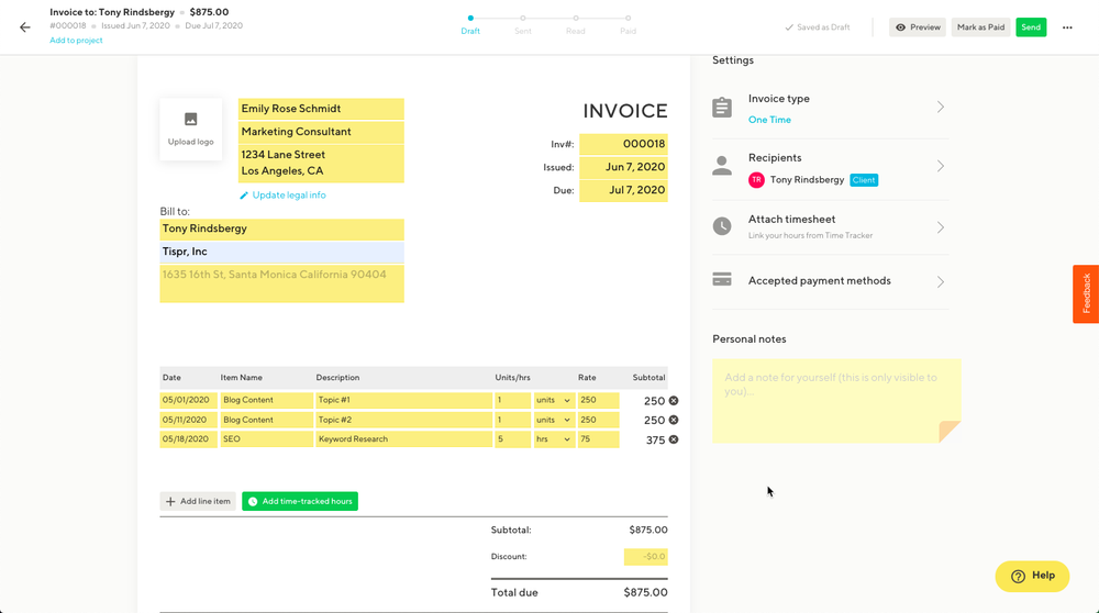 invoice example