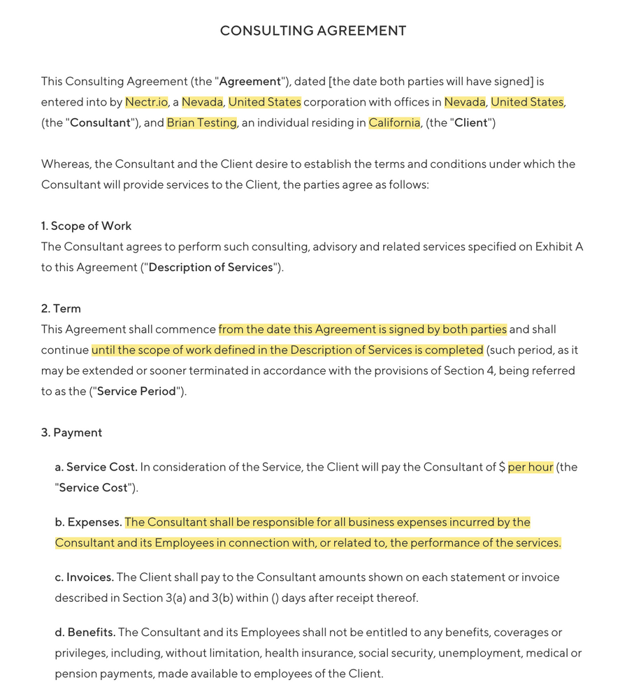 consulting agreement template short