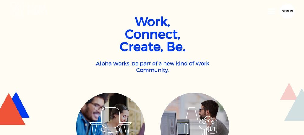 Alpha Works coworking space homepage
