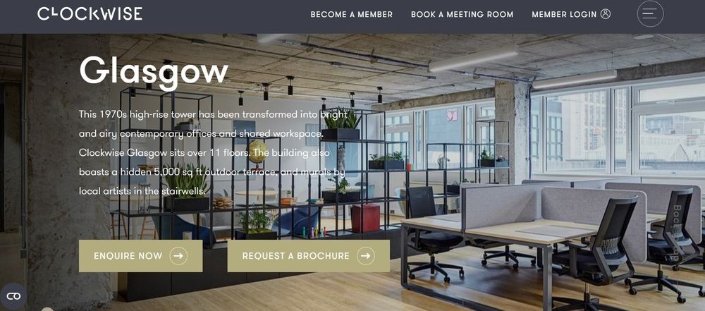 Clockwise Glasgow coworking space homepage