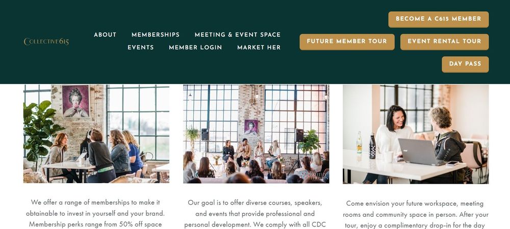 Collective 615 coworking space homepage