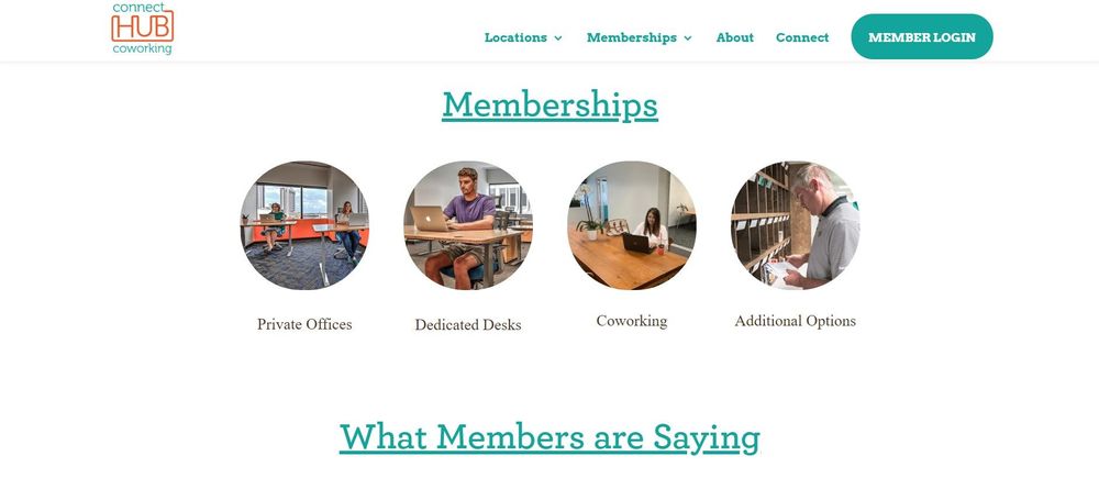 Connect Hub coworking space homepage