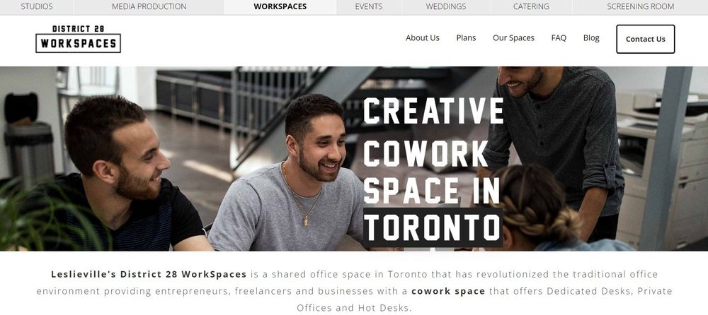 District 28 coworking space homepage