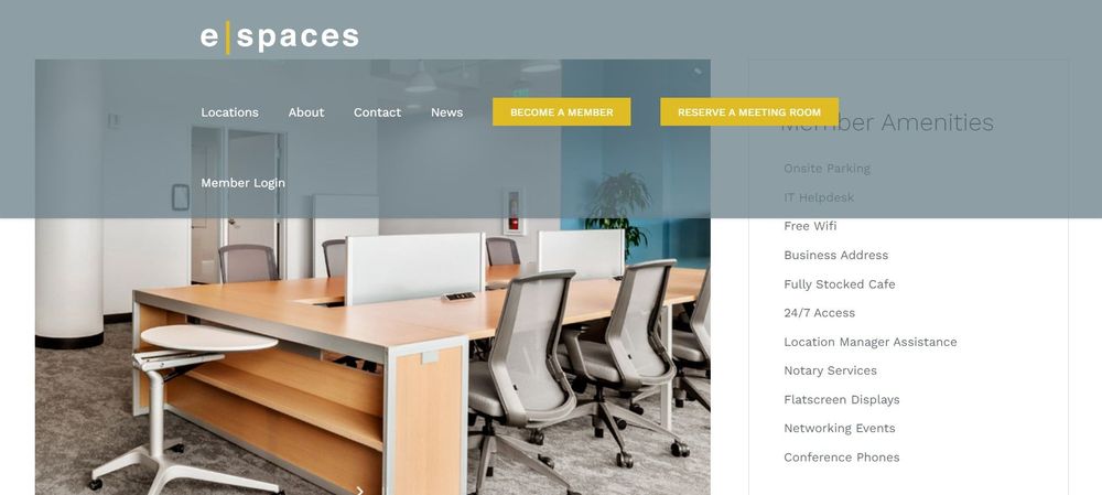 E-spaces coworking space homepage