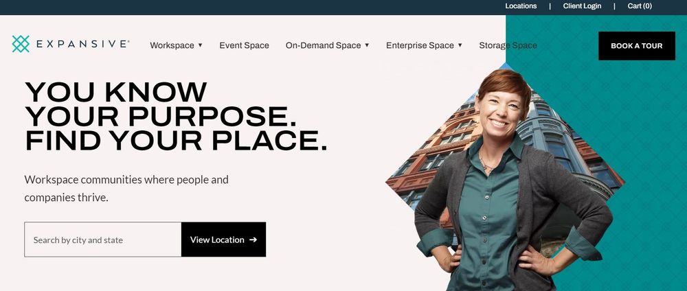 Expansive coworking space homepage