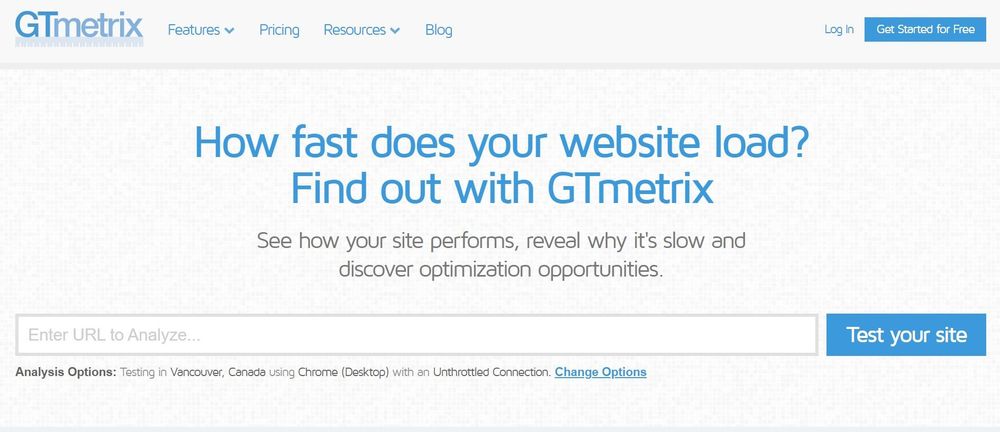 GTmetrix homepage 