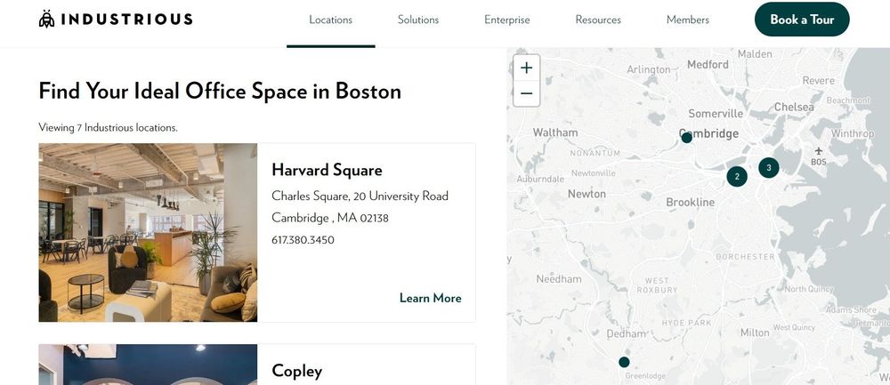 Industrious coworking space Boston homepage