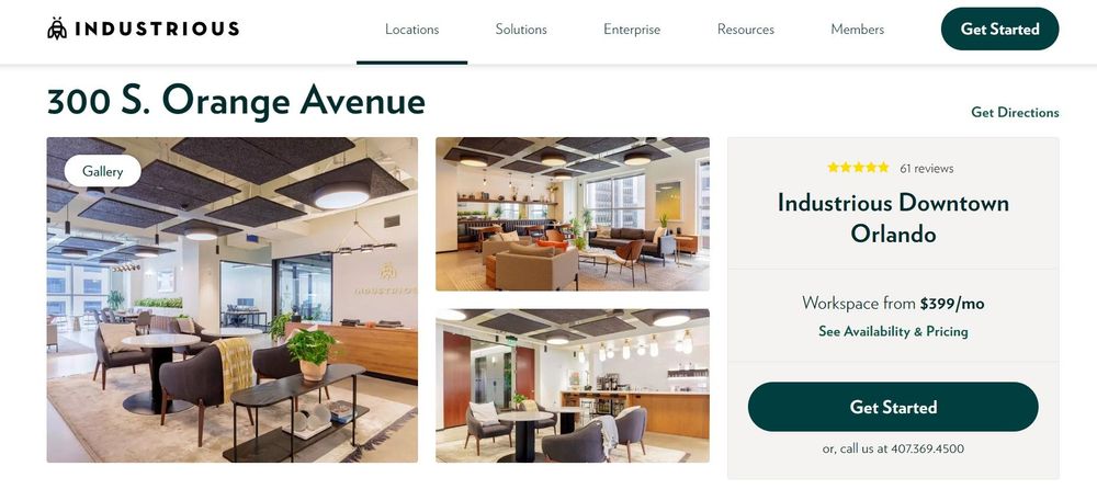 Industrious 300 S.Orange Avenue coworking space homepage