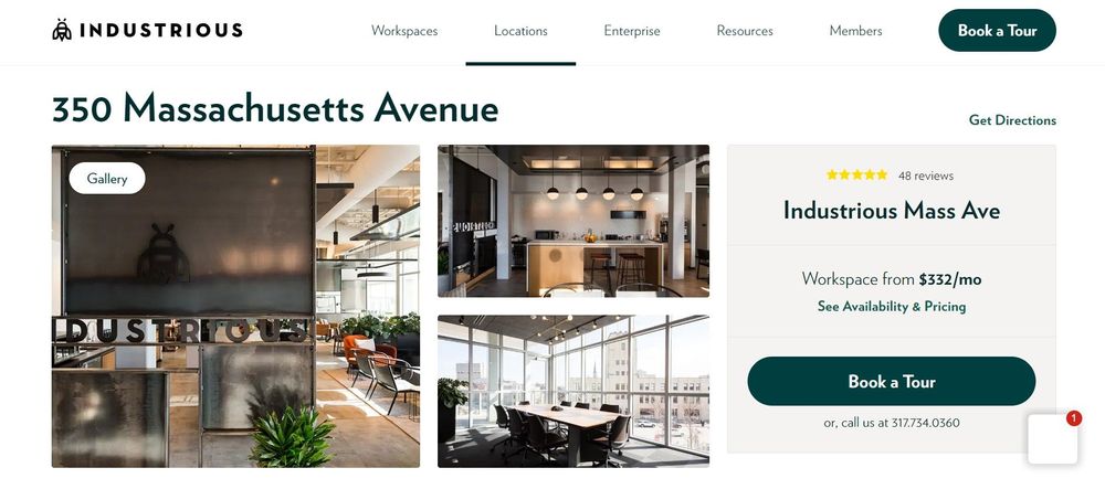 Industrious at Massachusetts Avenue coworking space homepage