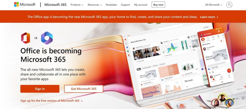 Microsoft Office homepage