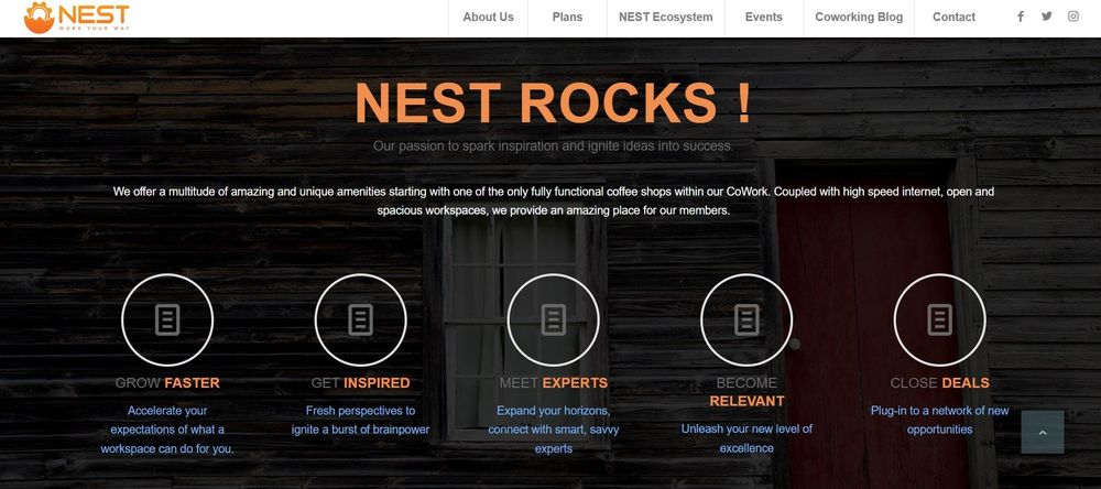 Nest coworking space homepage