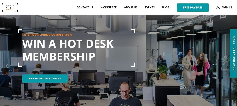 Origin coworking space homepage