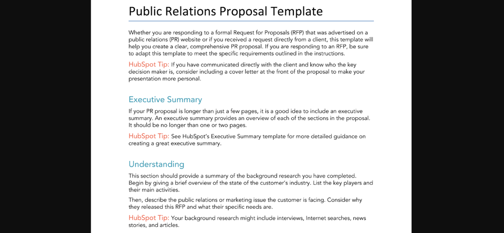 PR project proposal template