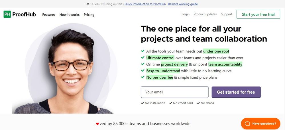 Proofhub homepage