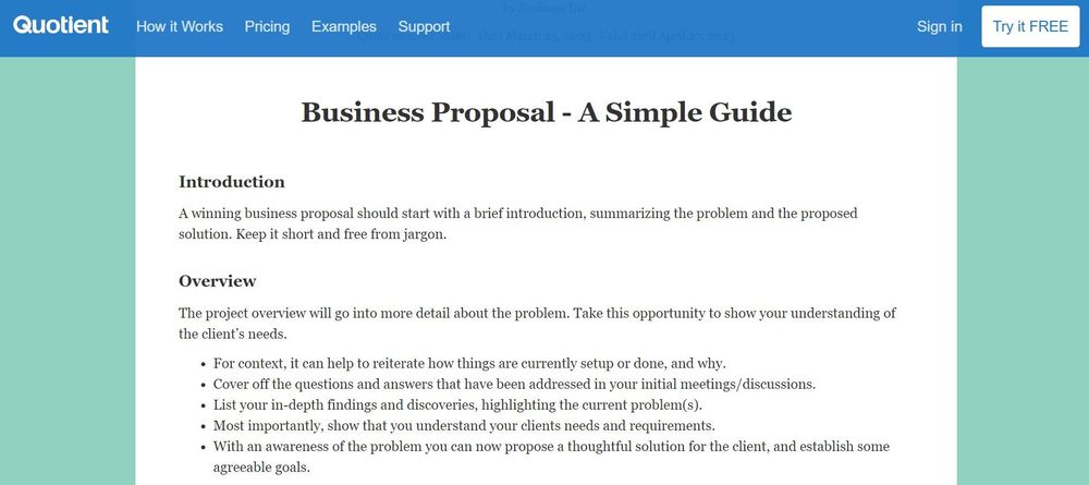 Quotient proposal management homepage