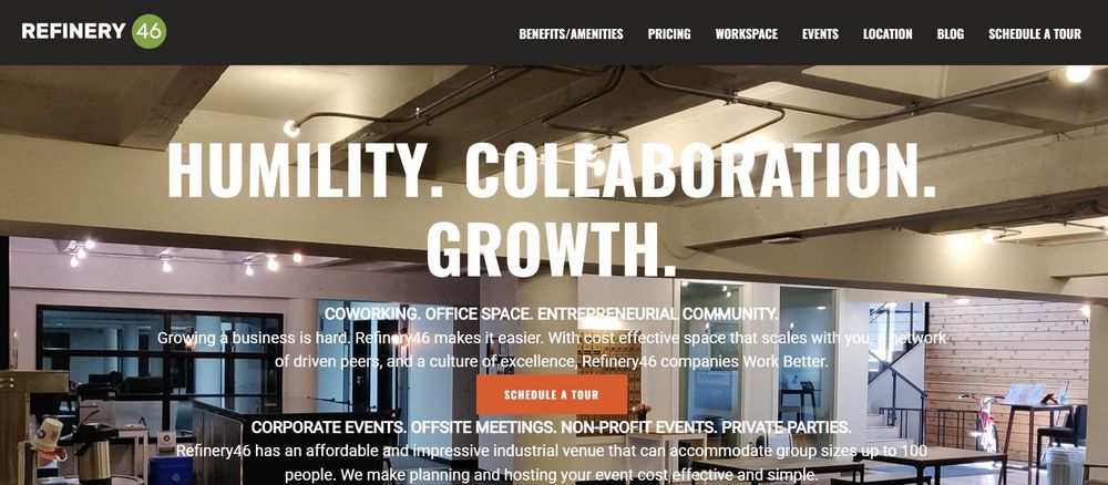 Refinery coworking space homepage