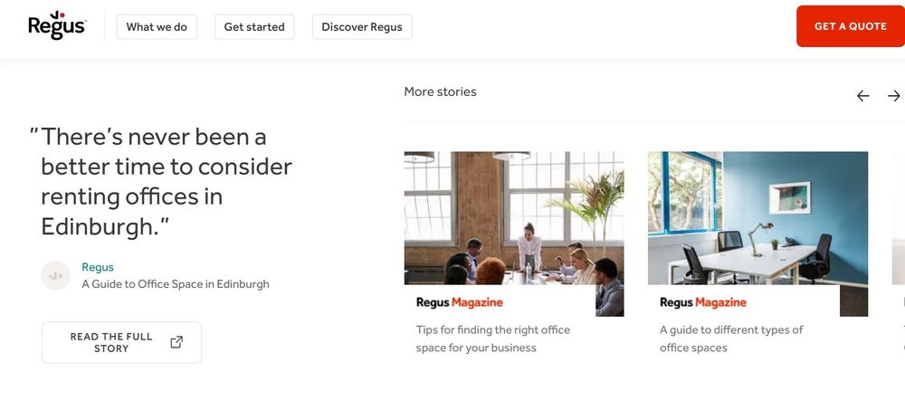 Regus Edinburgh coworking space homepage