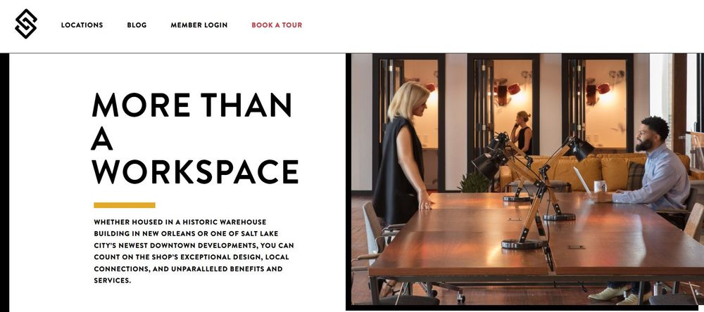 The Shop coworking space homepage