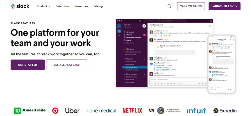 Slack homepage