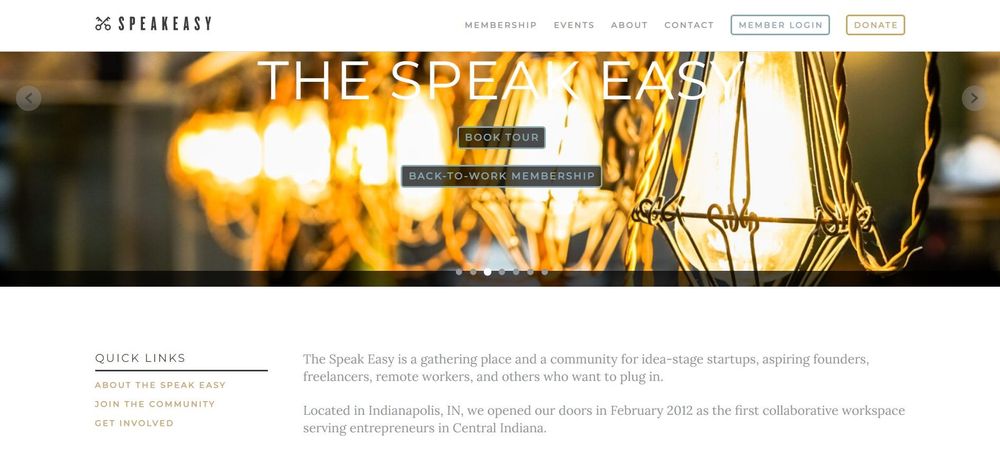 The Speak Easy coworking space homepage