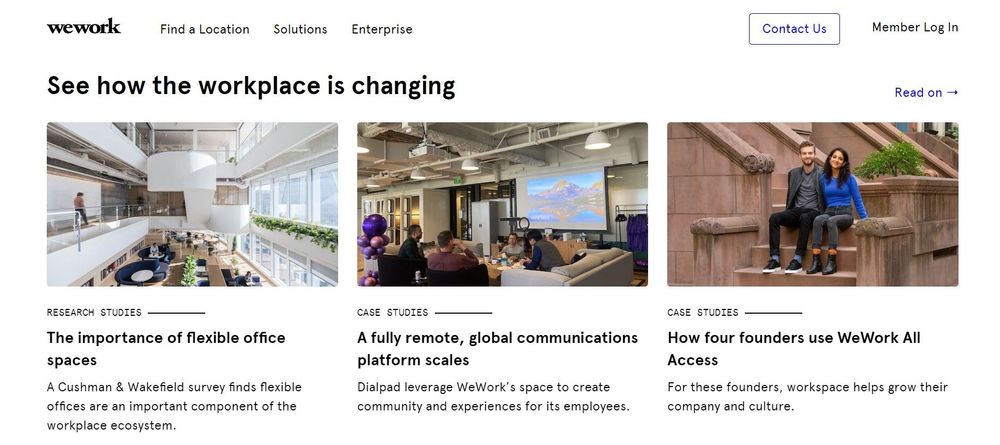 Wework coworking space homepage