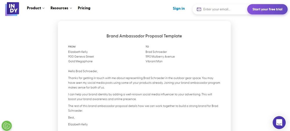 brand ambassador proposal Indy Template