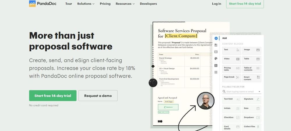 Pandadoc proposal software homepage