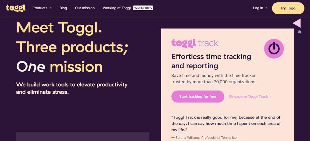 Toggl track homepage