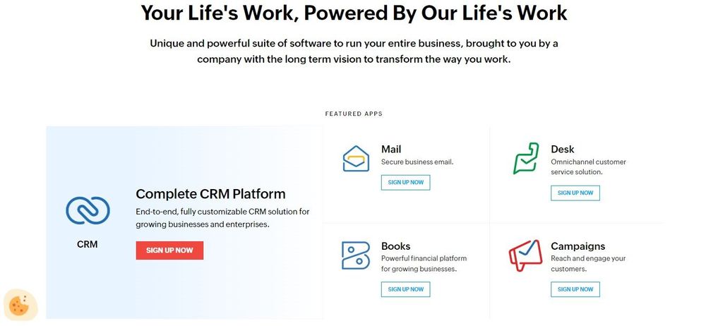 Zoho CRM homepage