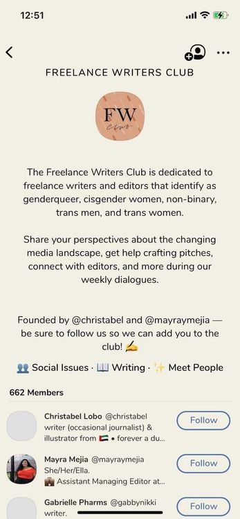 clubhouse freelance writters club